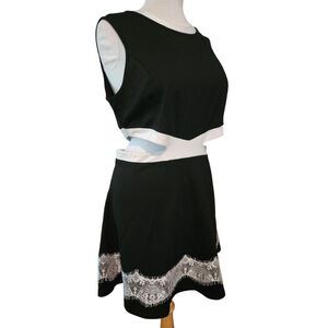 Zeagoo Black & White Cutout Fit & Flare Dress Lace Hem Sleeveless Women’s XXL